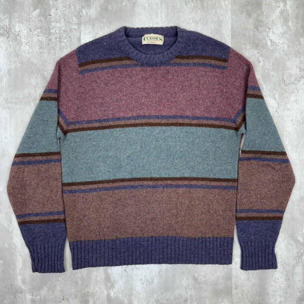 Vintage Classic Striped Sweater Mens Medium Knit Wool Pullover Grandpa Sears